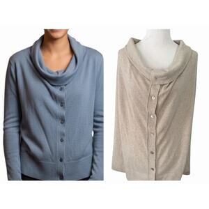 360 CASHMERE Draped Funnel Neck Cardigan Sweater •Women L• Oatmeal Taupe